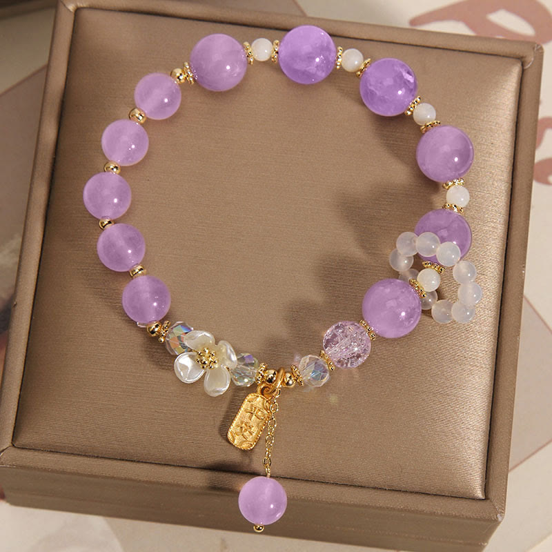 Karma Stone Natural Blue Crystal Amethyst Chalcedony Flower Healing Bracelet