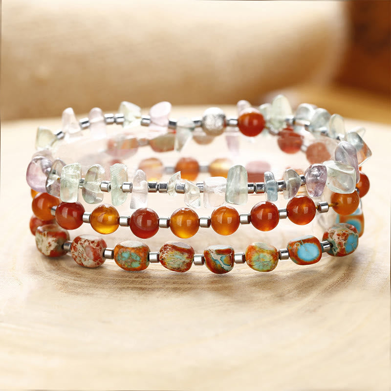 Karma Stone Fluorite Red Agate Emperor Stone Power Triple Wrap Bracelet