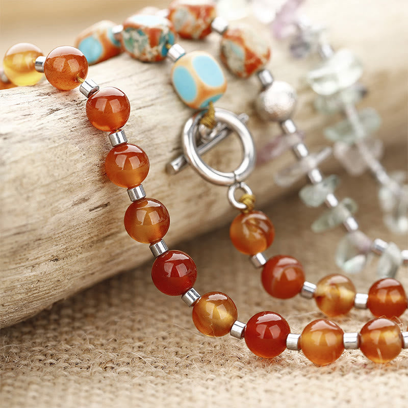Karma Stone Fluorite Red Agate Emperor Stone Power Triple Wrap Bracelet