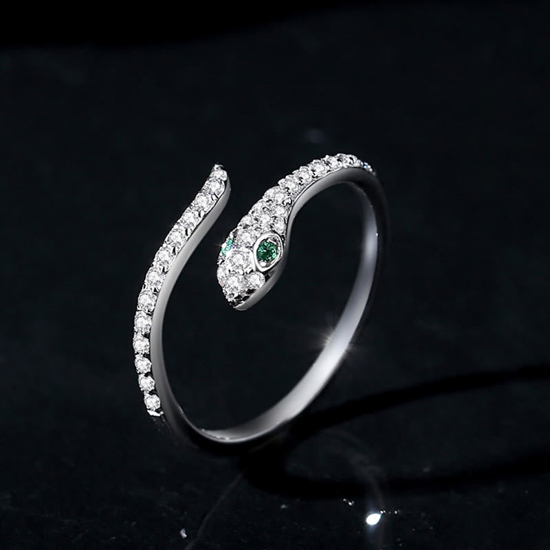 Karma Stone 925 Sterling Silver Year Of The Snake Adjustable Open Protection Ring