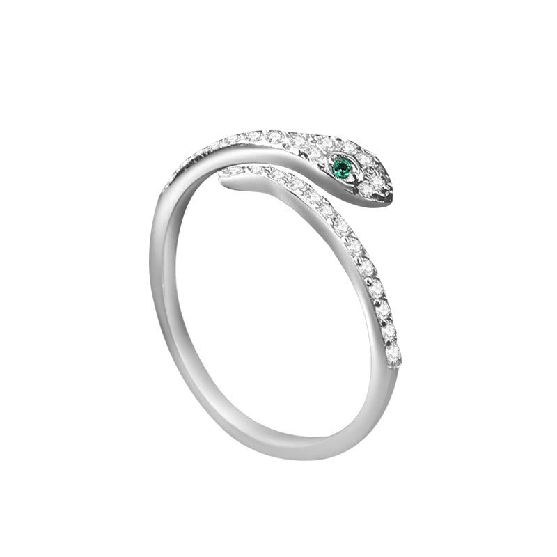Karma Stone 925 Sterling Silver Year Of The Snake Adjustable Open Protection Ring
