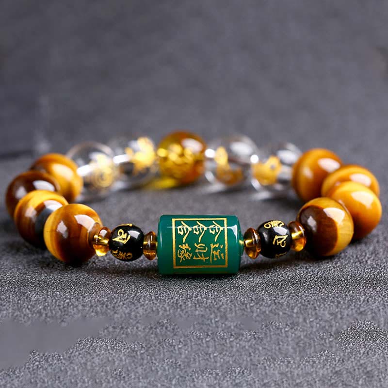 Karma Stone Chinese Zodiac Tiger Eye White Crystal Courage Bracelet