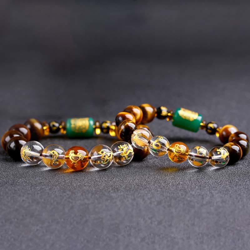 Karma Stone Chinese Zodiac Tiger Eye White Crystal Courage Bracelet