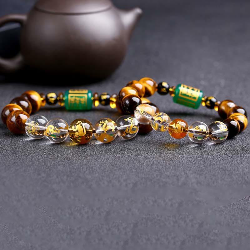 Karma Stone Chinese Zodiac Tiger Eye White Crystal Courage Bracelet