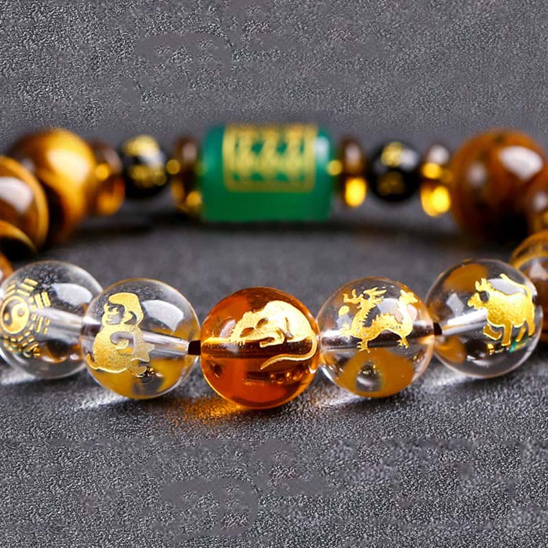 Karma Stone Chinese Zodiac Tiger Eye White Crystal Courage Bracelet