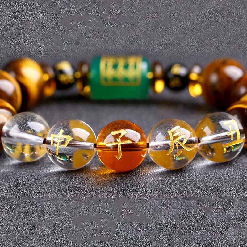 Karma Stone Chinese Zodiac Tiger Eye White Crystal Courage Bracelet
