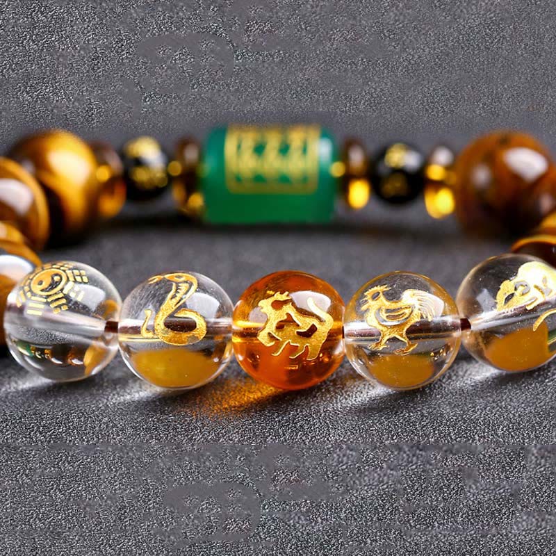 Karma Stone Chinese Zodiac Tiger Eye White Crystal Courage Bracelet