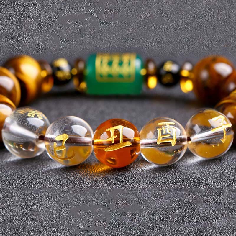 Karma Stone Chinese Zodiac Tiger Eye White Crystal Courage Bracelet