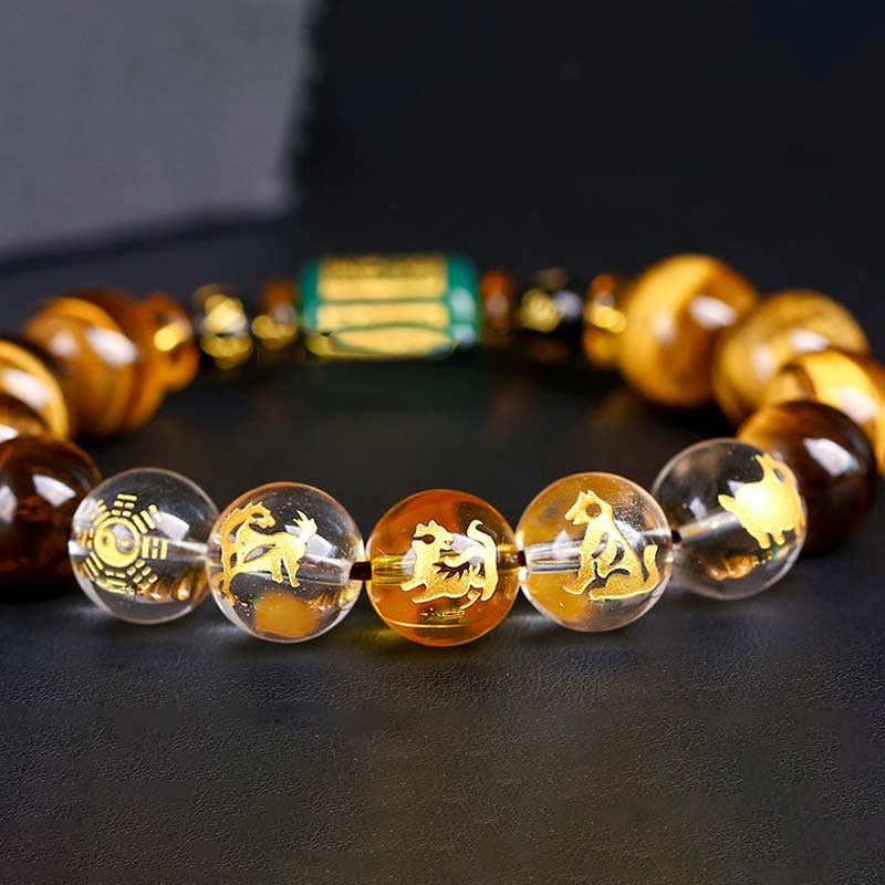 Karma Stone Chinese Zodiac Tiger Eye White Crystal Courage Bracelet