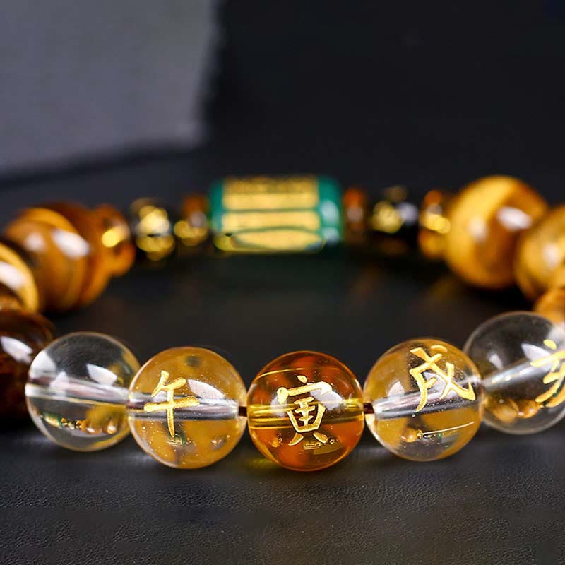 Karma Stone Chinese Zodiac Tiger Eye White Crystal Courage Bracelet