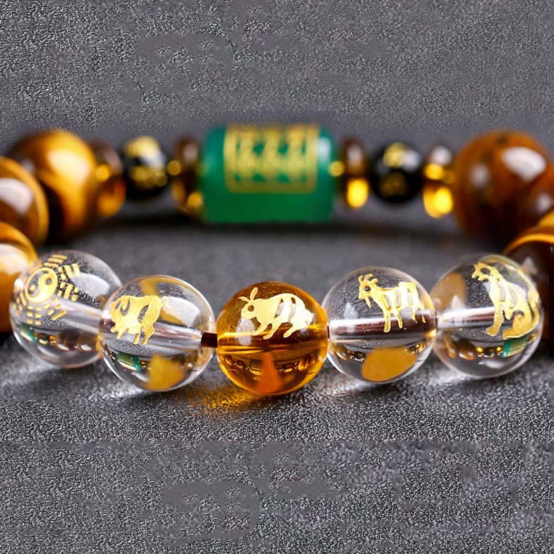 Karma Stone Chinese Zodiac Tiger Eye White Crystal Courage Bracelet