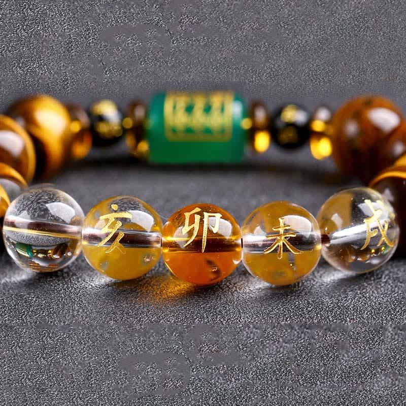 Karma Stone Chinese Zodiac Tiger Eye White Crystal Courage Bracelet