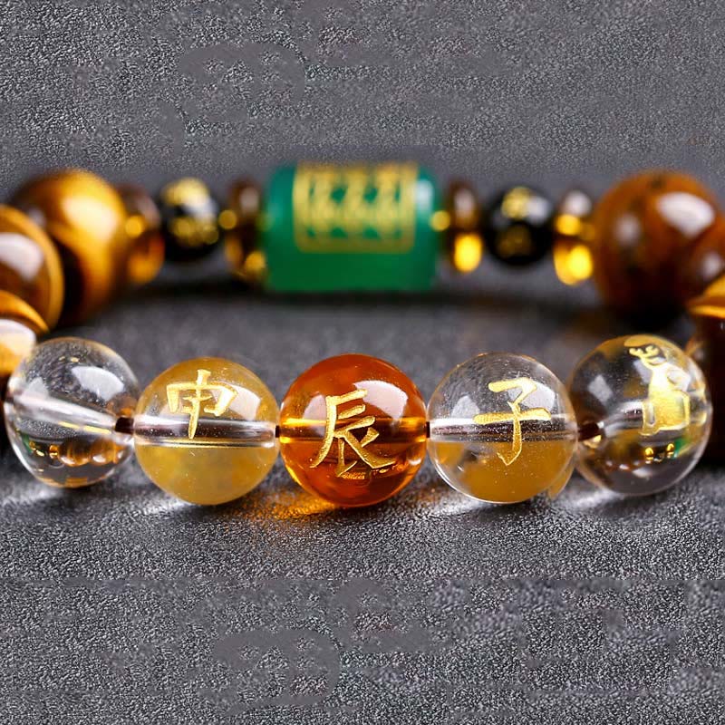 Karma Stone Chinese Zodiac Tiger Eye White Crystal Courage Bracelet