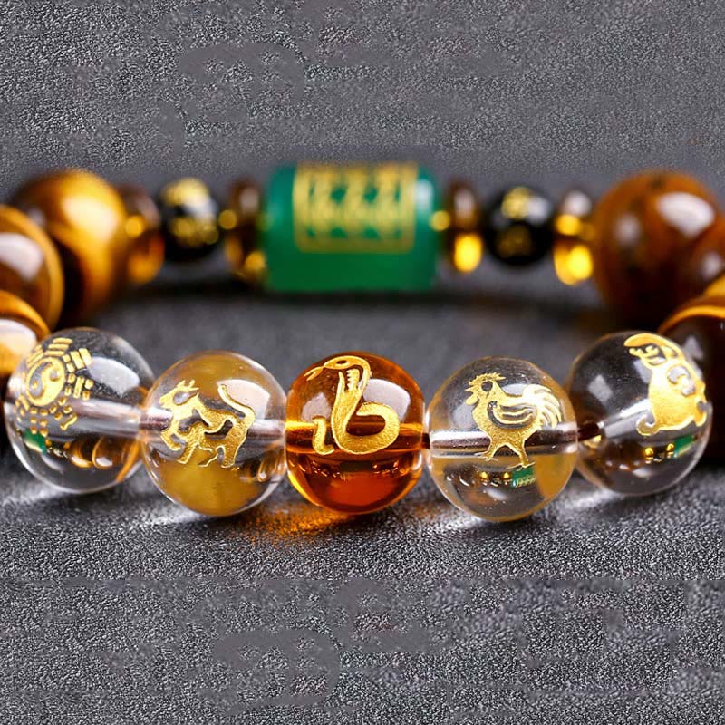 Karma Stone Chinese Zodiac Tiger Eye White Crystal Courage Bracelet