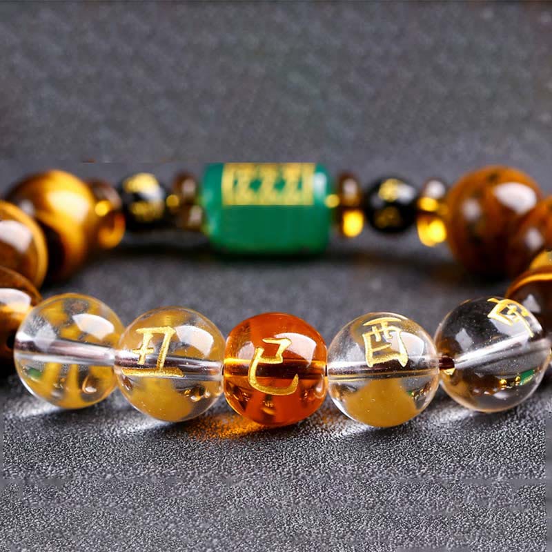 Karma Stone Chinese Zodiac Tiger Eye White Crystal Courage Bracelet