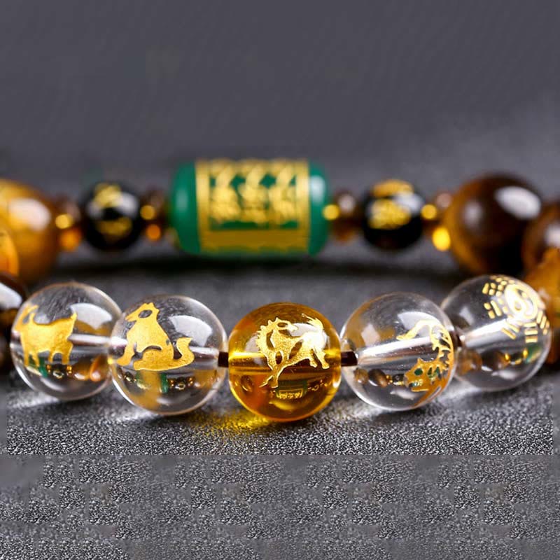 Karma Stone Chinese Zodiac Tiger Eye White Crystal Courage Bracelet