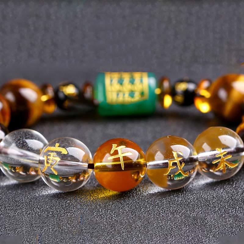 Karma Stone Chinese Zodiac Tiger Eye White Crystal Courage Bracelet