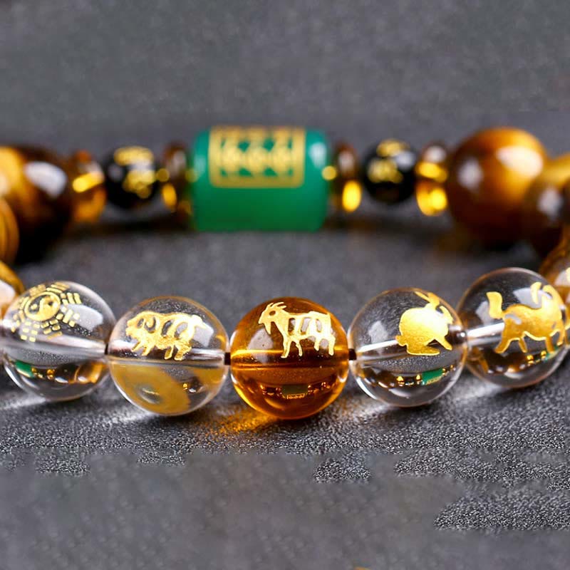 Karma Stone Chinese Zodiac Tiger Eye White Crystal Courage Bracelet