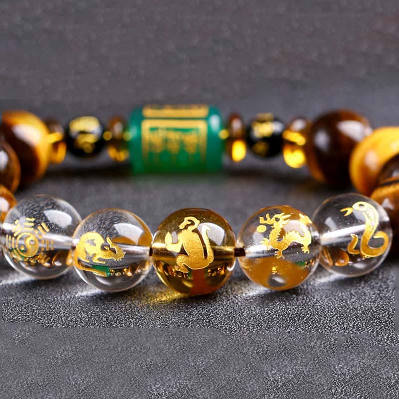Karma Stone Chinese Zodiac Tiger Eye White Crystal Courage Bracelet