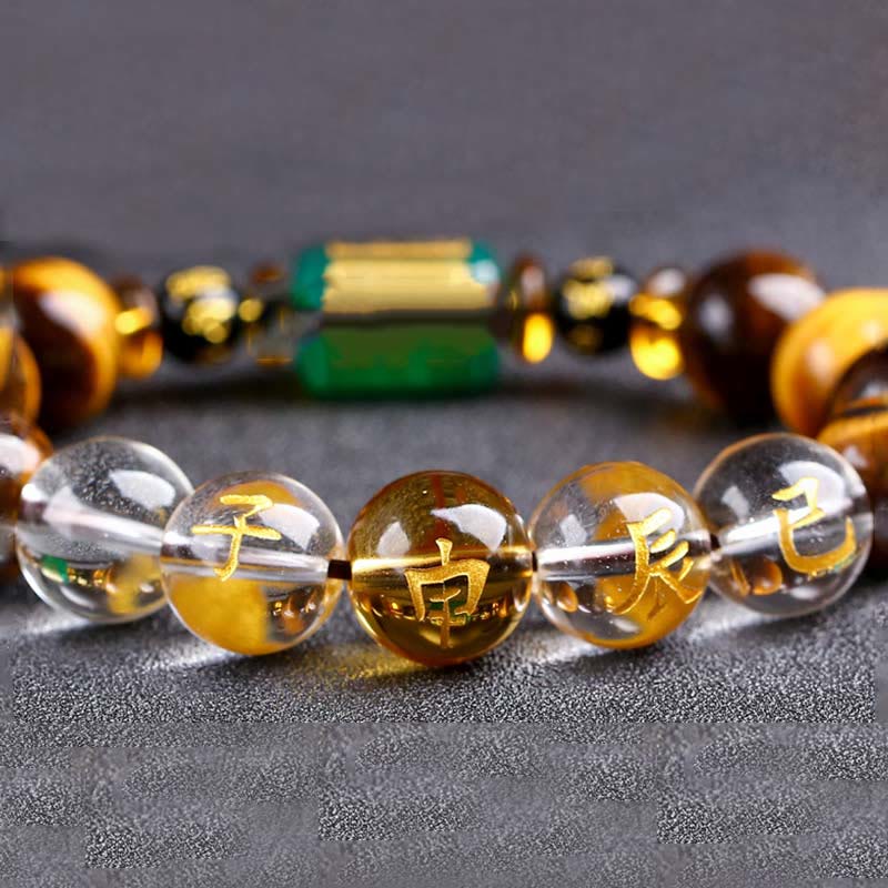 Karma Stone Chinese Zodiac Tiger Eye White Crystal Courage Bracelet