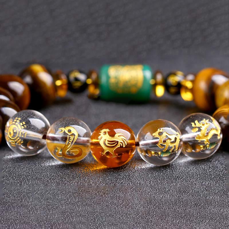 Karma Stone Chinese Zodiac Tiger Eye White Crystal Courage Bracelet