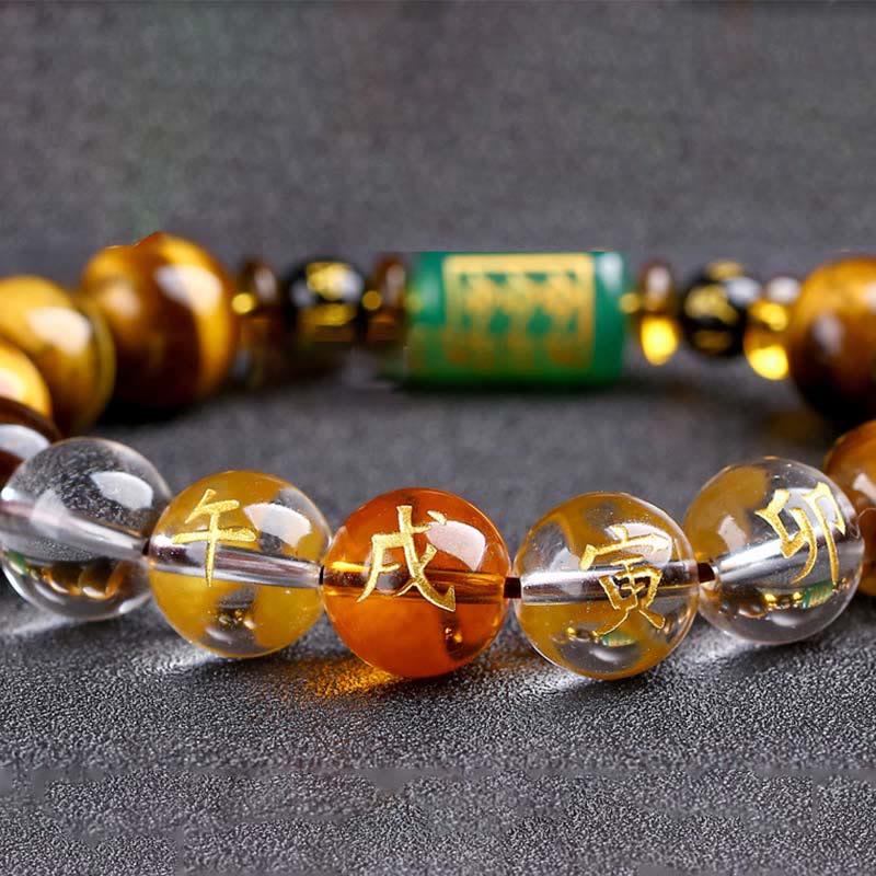 Karma Stone Chinese Zodiac Tiger Eye White Crystal Courage Bracelet