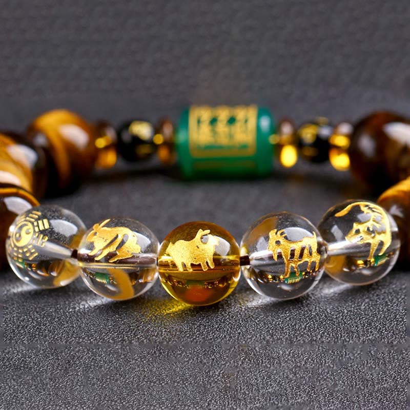 Karma Stone Chinese Zodiac Tiger Eye White Crystal Courage Bracelet