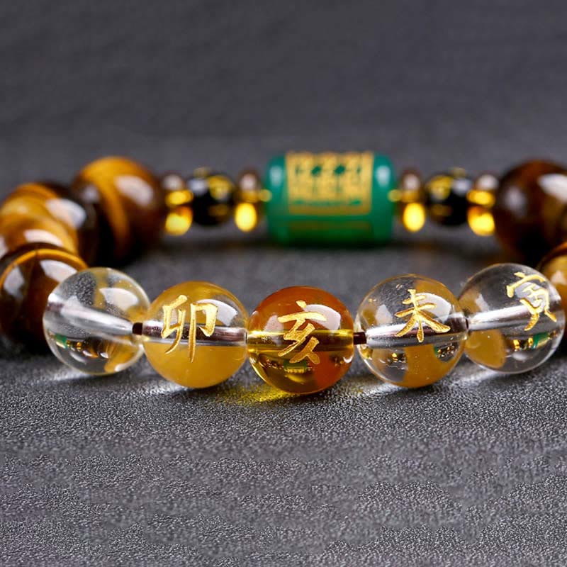 Karma Stone Chinese Zodiac Tiger Eye White Crystal Courage Bracelet