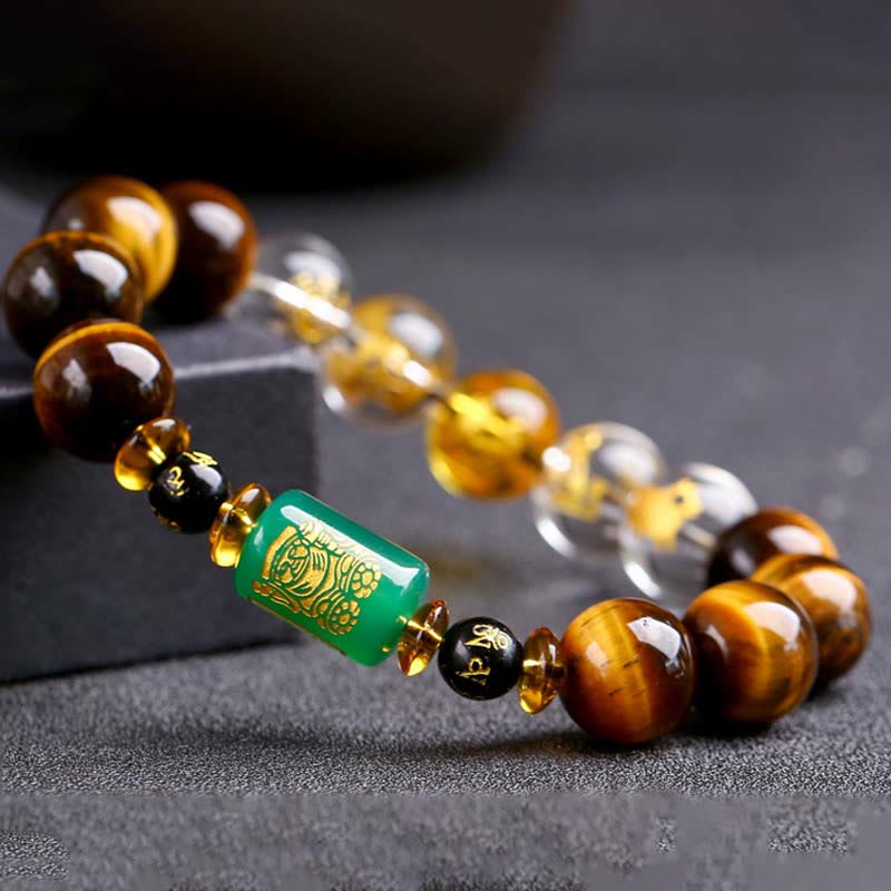 Karma Stone Chinese Zodiac Tiger Eye White Crystal Courage Bracelet