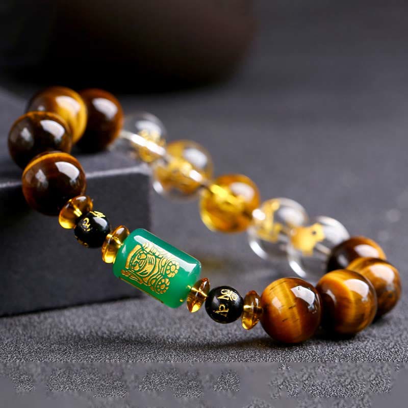 Karma Stone Chinese Zodiac Tiger Eye White Crystal Courage Bracelet