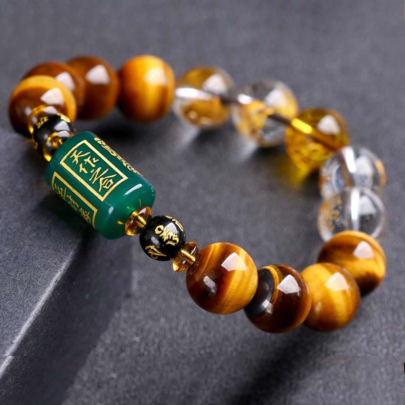 Karma Stone Chinese Zodiac Tiger Eye White Crystal Courage Bracelet