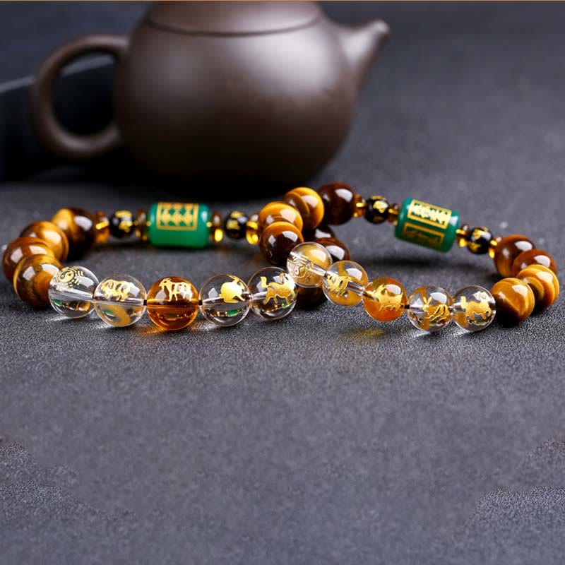 Karma Stone Chinese Zodiac Tiger Eye White Crystal Courage Bracelet