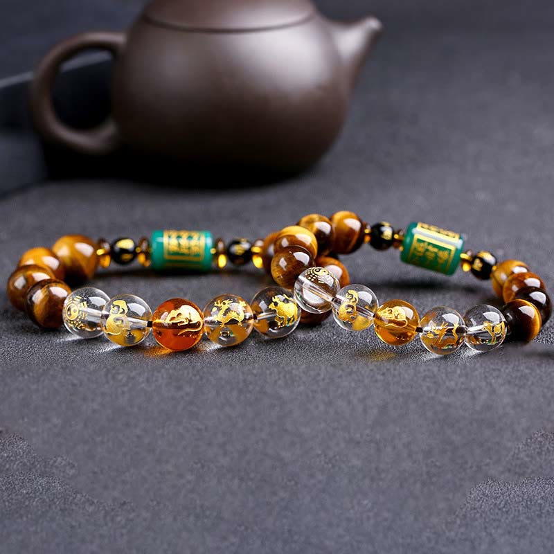 Karma Stone Chinese Zodiac Tiger Eye White Crystal Courage Bracelet