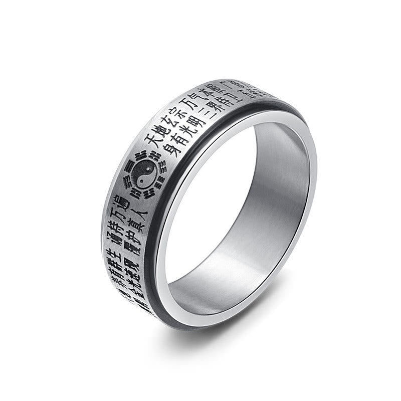 Karma Stone Bagua Yin Yang Chinese Characters Titanium Steel Balance Rotatable Ring