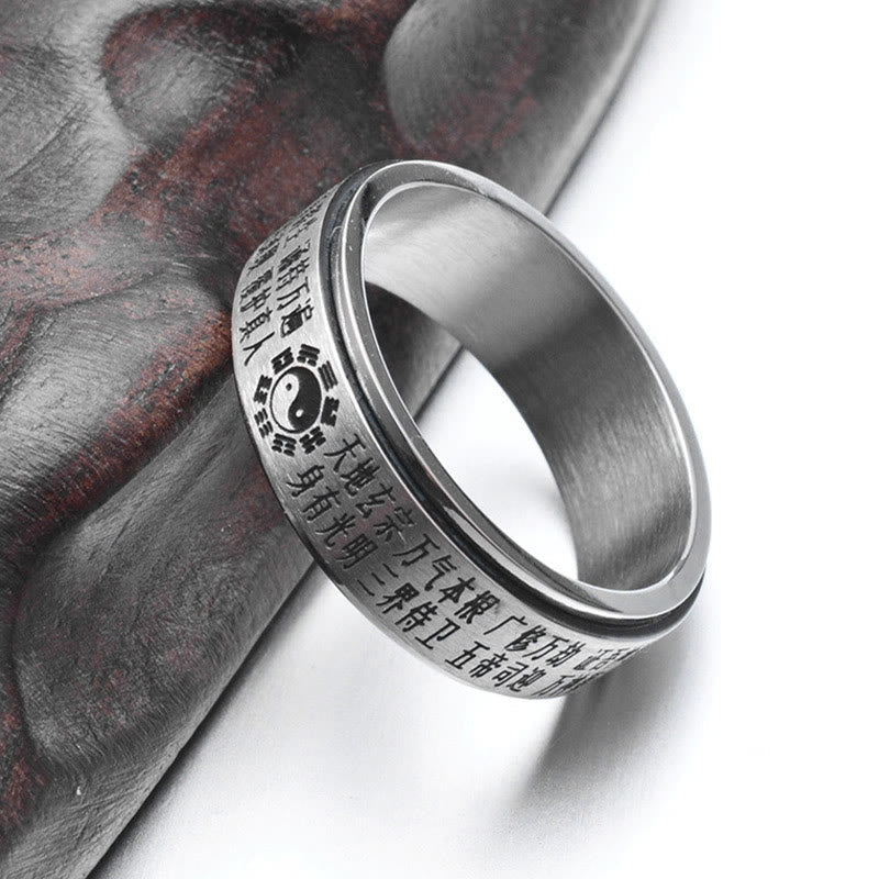 Karma Stone Bagua Yin Yang Chinese Characters Titanium Steel Balance Rotatable Ring
