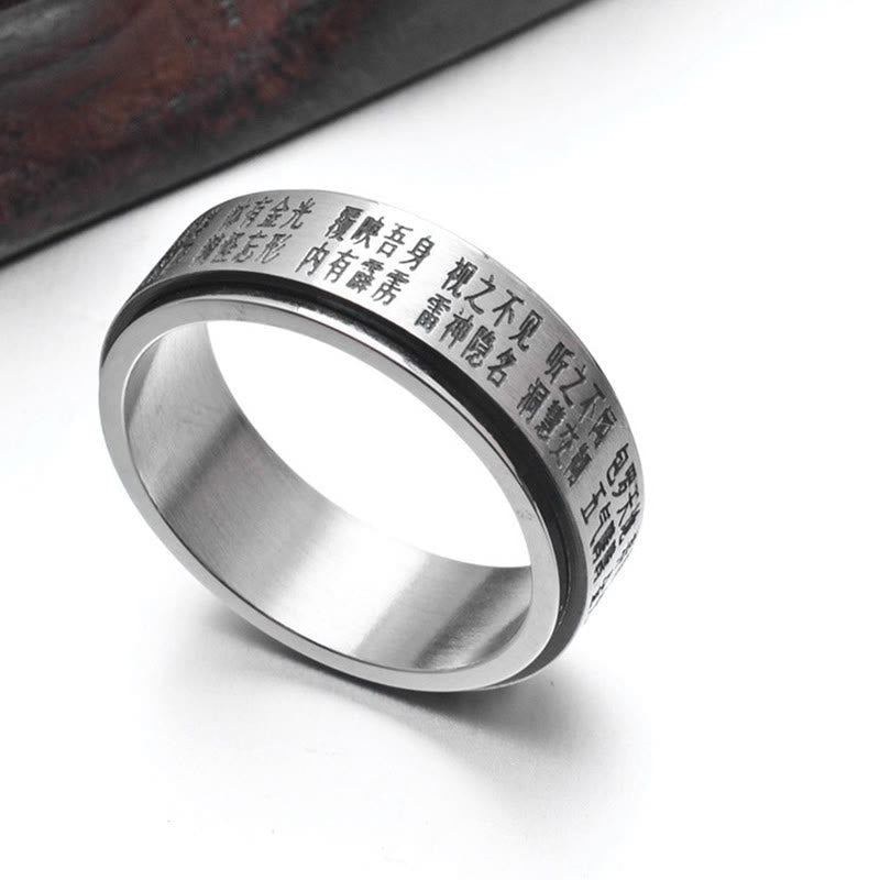 Karma Stone Bagua Yin Yang Chinese Characters Titanium Steel Balance Rotatable Ring