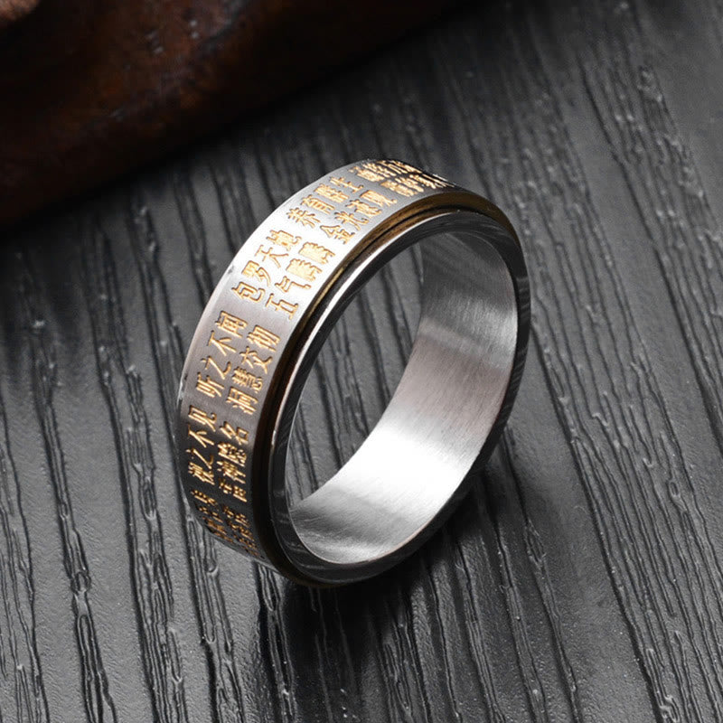 Karma Stone Bagua Yin Yang Chinese Characters Titanium Steel Balance Rotatable Ring