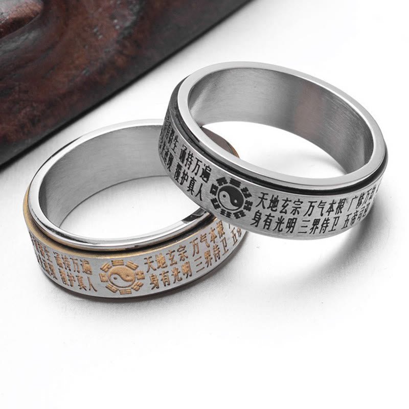Karma Stone Bagua Yin Yang Chinese Characters Titanium Steel Balance Rotatable Ring