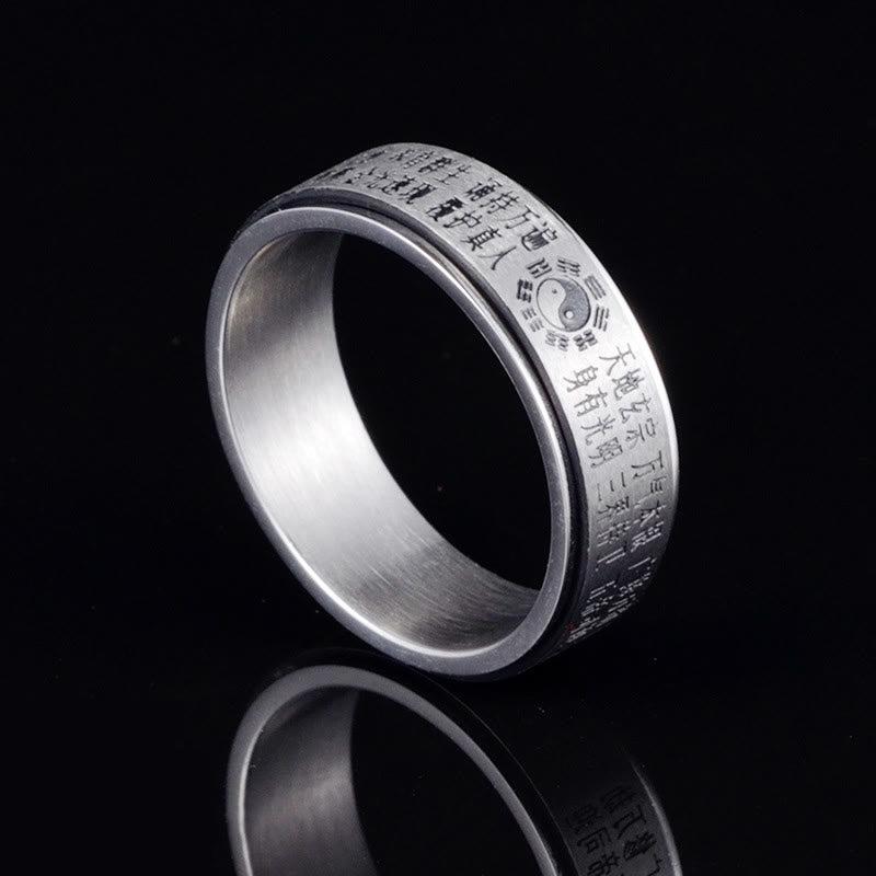 Karma Stone Bagua Yin Yang Chinese Characters Titanium Steel Balance Rotatable Ring
