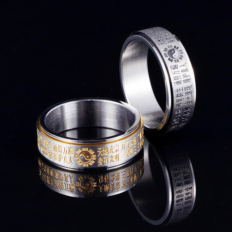 Karma Stone Bagua Yin Yang Chinese Characters Titanium Steel Balance Rotatable Ring