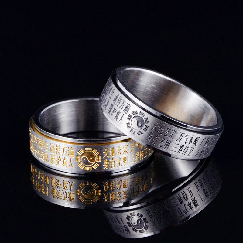 Karma Stone Bagua Yin Yang Chinese Characters Titanium Steel Balance Rotatable Ring