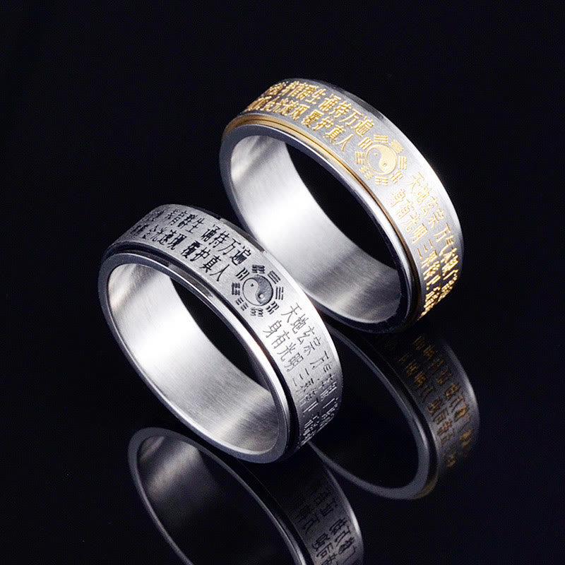 Karma Stone Bagua Yin Yang Chinese Characters Titanium Steel Balance Rotatable Ring