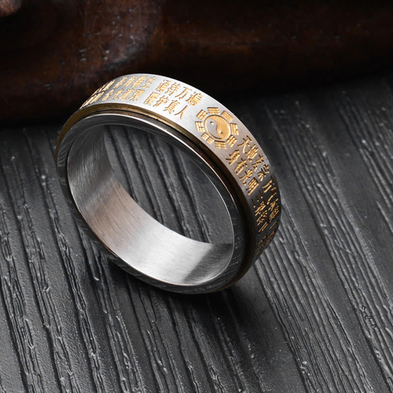 Karma Stone Bagua Yin Yang Chinese Characters Titanium Steel Balance Rotatable Ring