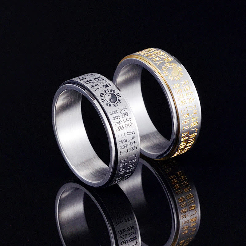 Karma Stone Bagua Yin Yang Chinese Characters Titanium Steel Balance Rotatable Ring