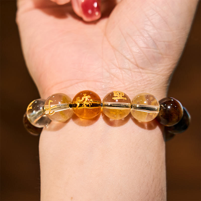Karma Stone Chinese Zodiac Tiger Eye White Crystal Courage Bracelet