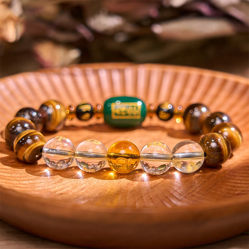 Karma Stone Chinese Zodiac Tiger Eye White Crystal Courage Bracelet