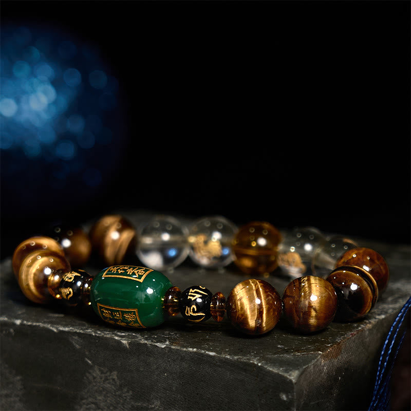 Karma Stone Chinese Zodiac Tiger Eye White Crystal Courage Bracelet
