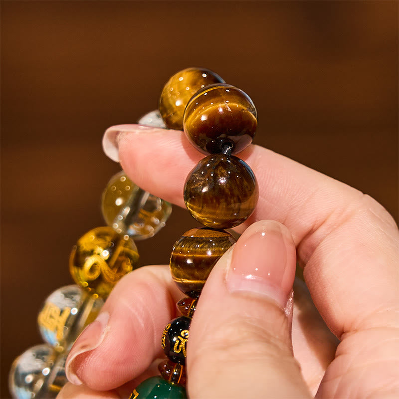 Karma Stone Chinese Zodiac Tiger Eye White Crystal Courage Bracelet