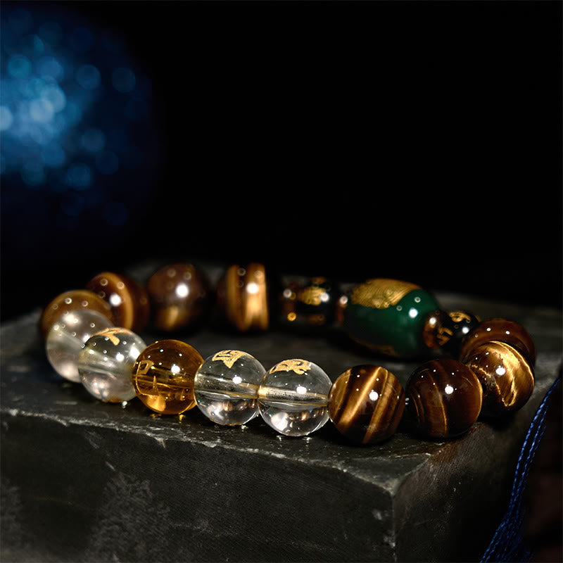Karma Stone Chinese Zodiac Tiger Eye White Crystal Courage Bracelet