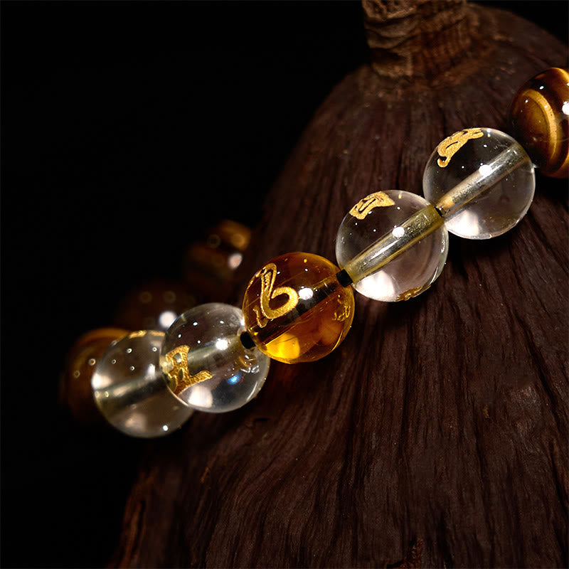 Karma Stone Chinese Zodiac Tiger Eye White Crystal Courage Bracelet